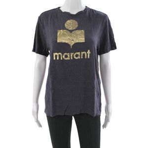 Marant Etoile Women Basic Linen Short Sleeve T-Shirt Blue Size S